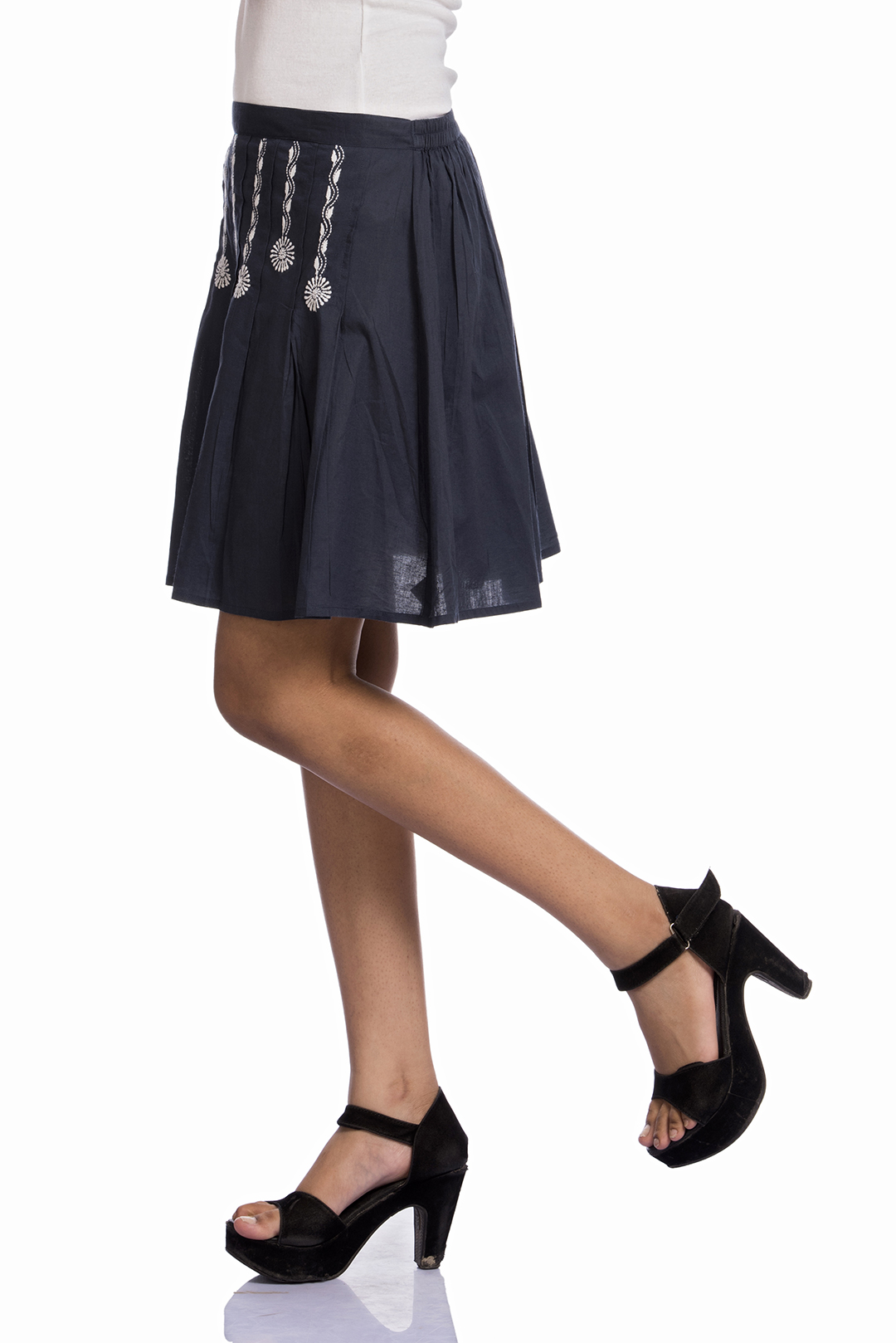 Navy Blue short skirt with white thread embroidery. | Ethnic and Beyond