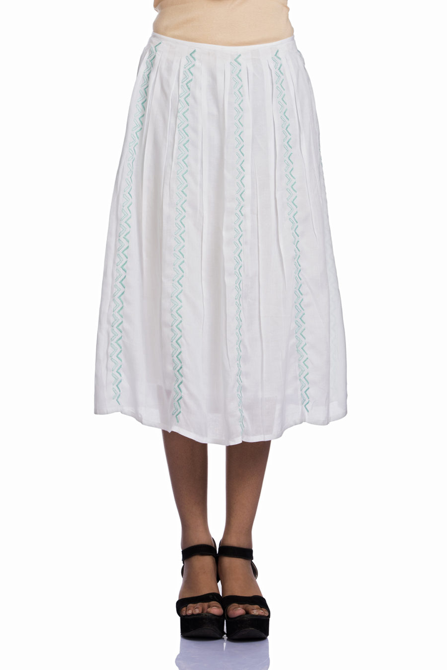White box pleated lucknowi chikankari midi skirt | Ethnic and Beyond