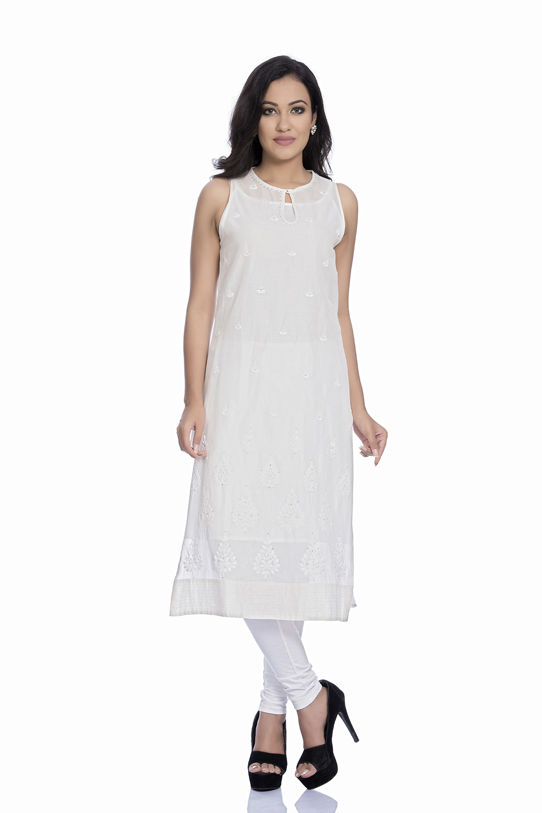 Indian Ladies Kurta,Women's White Cotton Dress Top,Knee Length Chikankari  Kurti | eBay