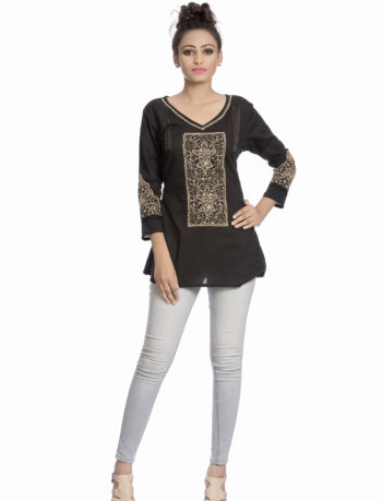 Black top with chikan embroidery.