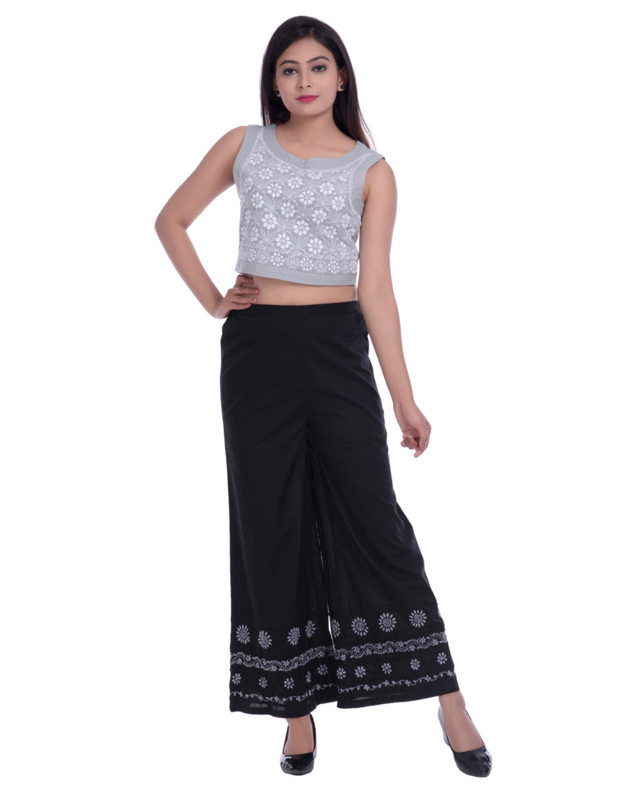 Grey chikankari crop top with all over jaal and urma detailings |EnBFashion