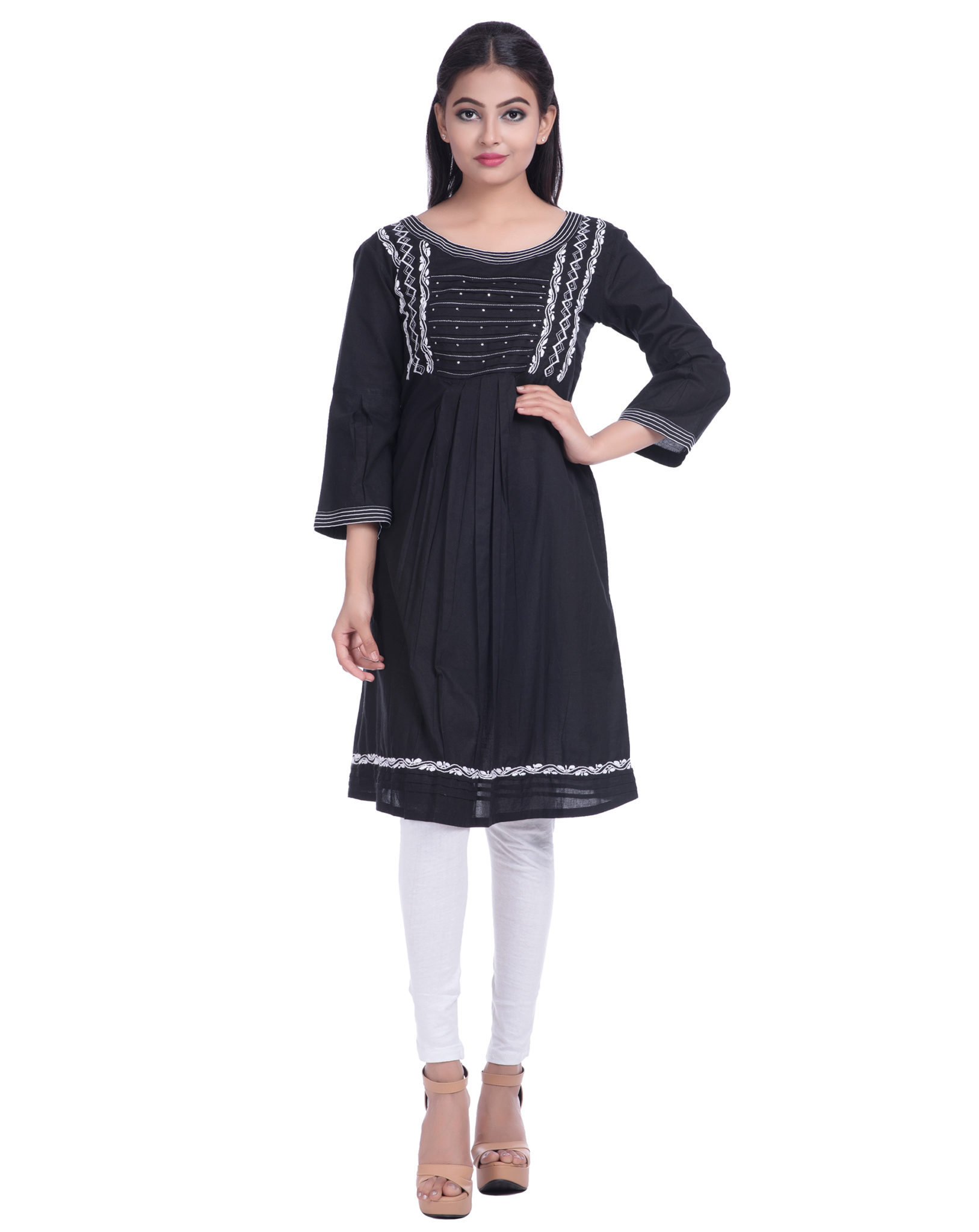 Buy Mishel-Hand EMBROIDRED Multi Colour Lucknowi Chikan Kurti (X-Large,  Black) Online In India At Discounted Prices