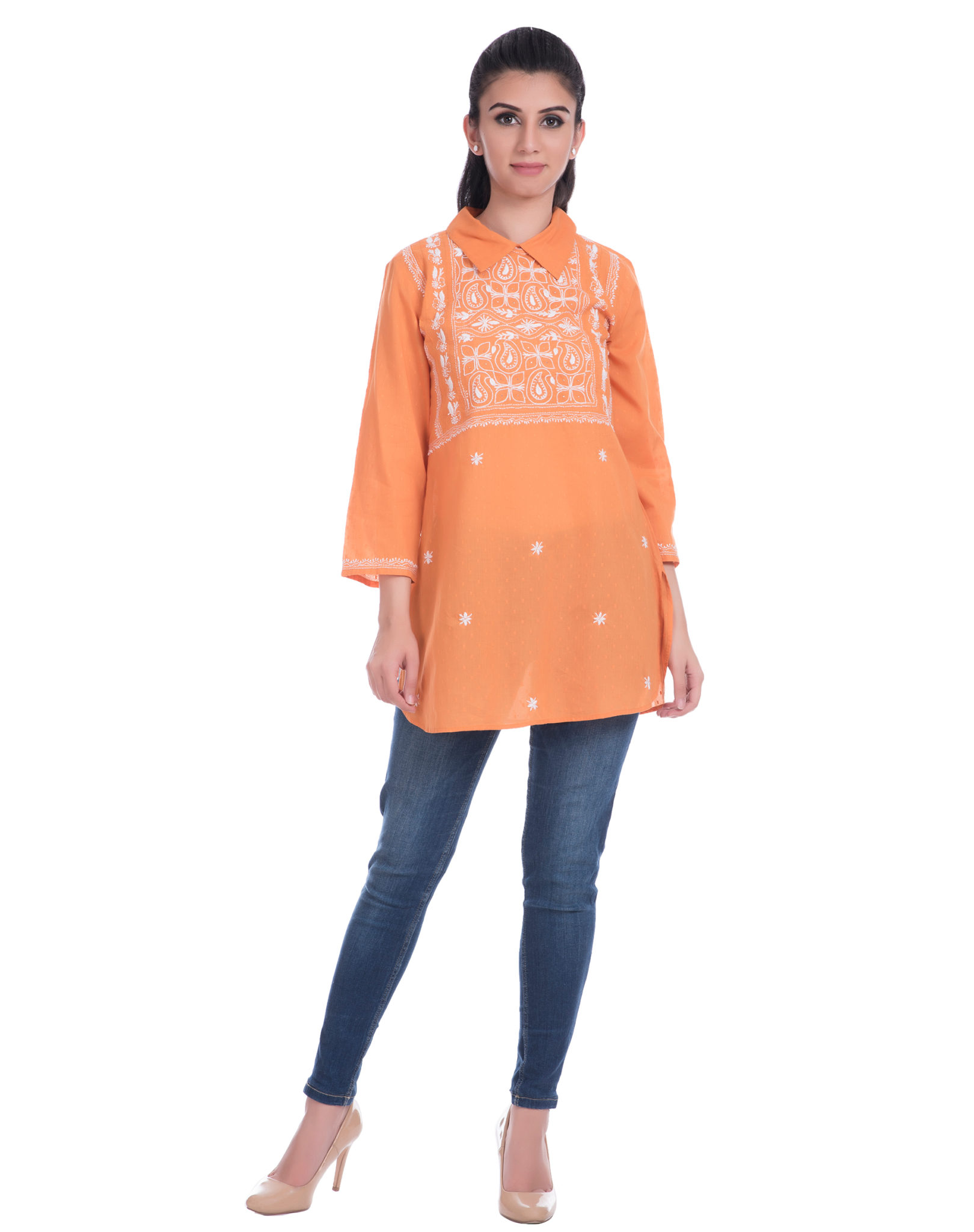 Cotton Full Sleeve Chikankari Blouse With Embroidered Yoke | Ethnic and ...