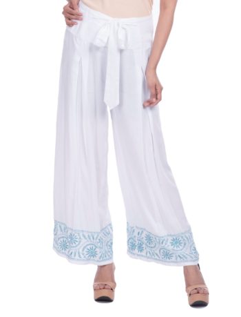 white cotton chikankari palazzo | chikankari trouser | chikankari cotton  palazzo | chikan trousers | chikan trouser