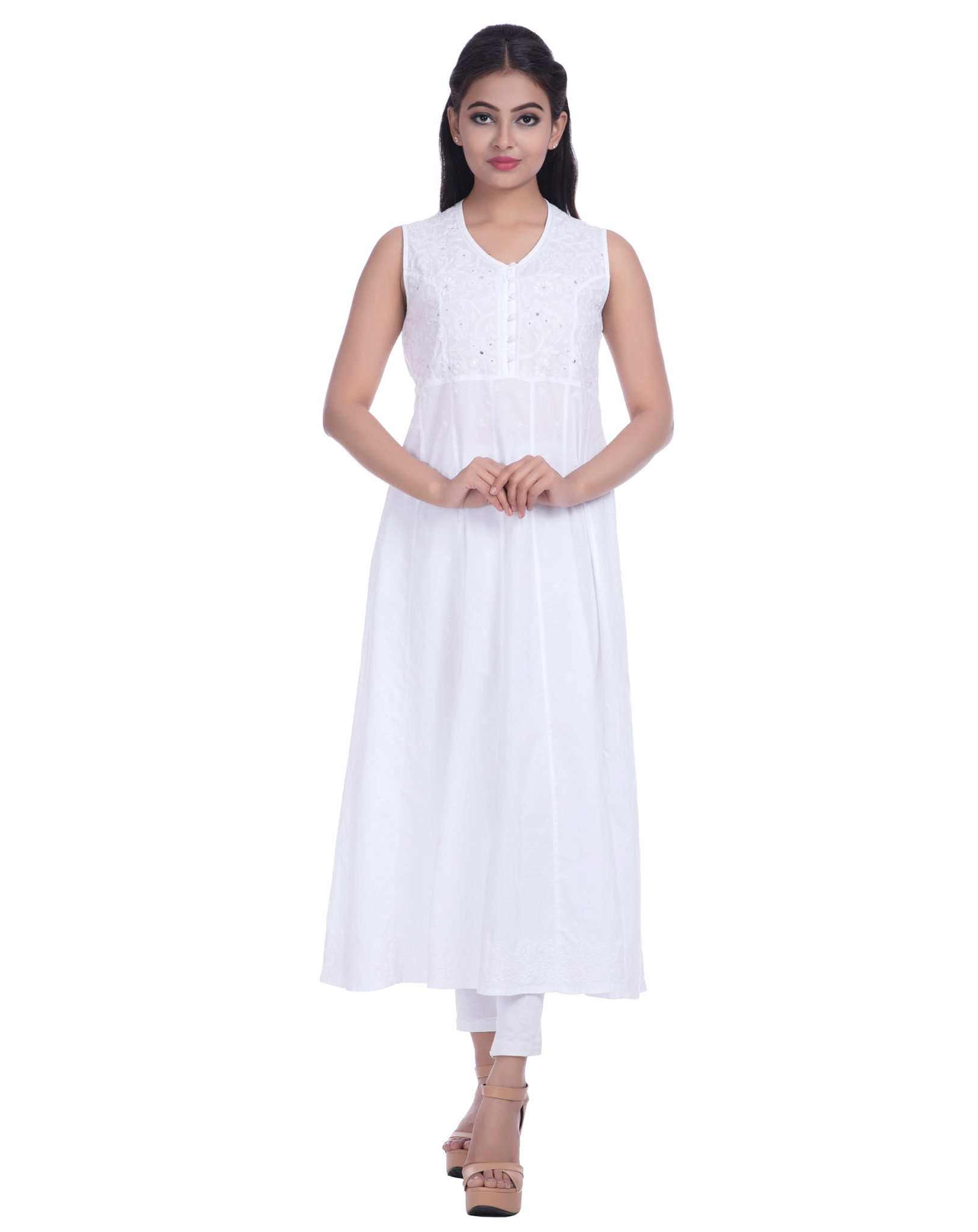 Buy Kaajh Women's Off White Lucknow Chikankari Cotton Kurta Set With  Dupatta Online at Best Price | Distacart