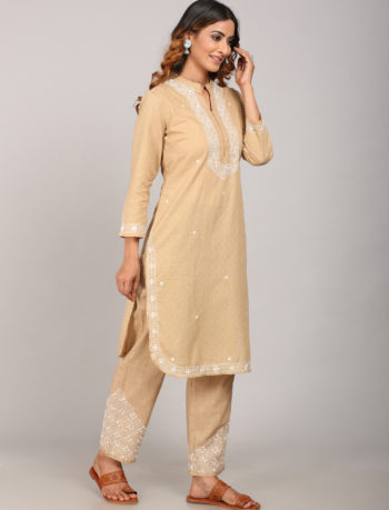 Beige colour traditional kurta side view