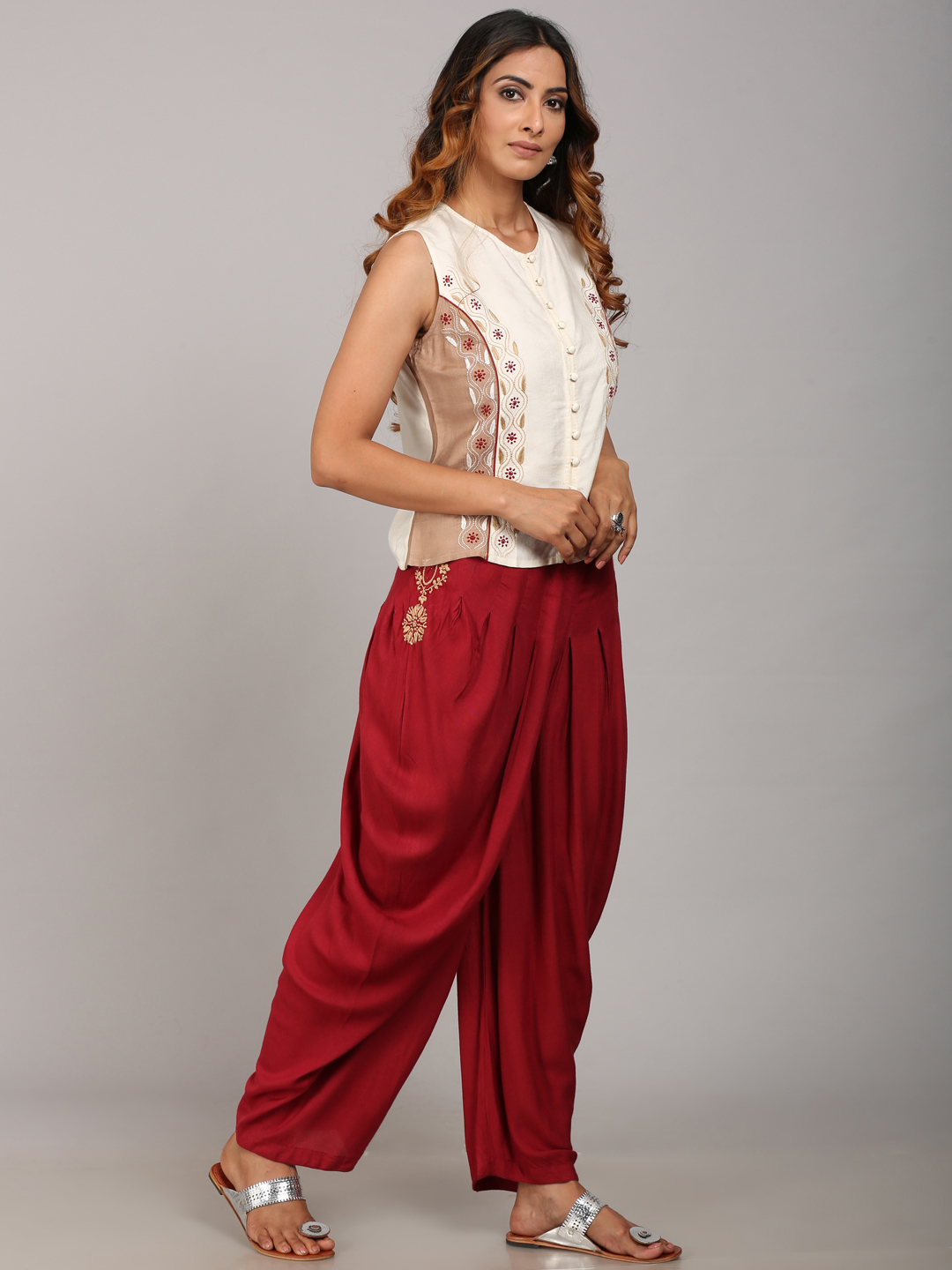 Buy Libas Art Maroon Embroidered Velvet Straight Kurti With Dhoti Pants &  Dupatta Online at Rs.6749 | Libas