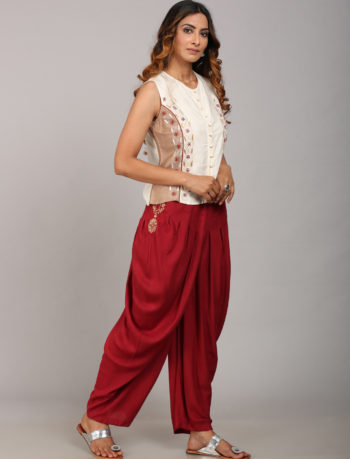 Off white chikankari sleeves jacket with dhoti pant side view