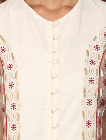 Off white chikankari sleeves jacket with dhoti pant yoke view