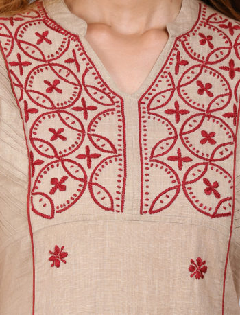 beige chikankari kurta embroidery