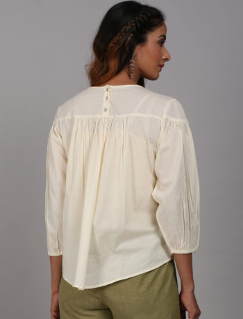 Off white top with green chikankari BACK VIEW