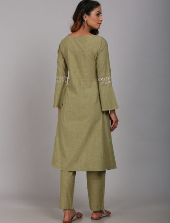Side slit open embroidered long kurta back view