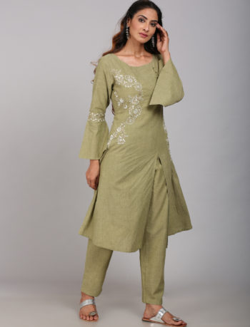 Side slit open embroidered long kurta side view