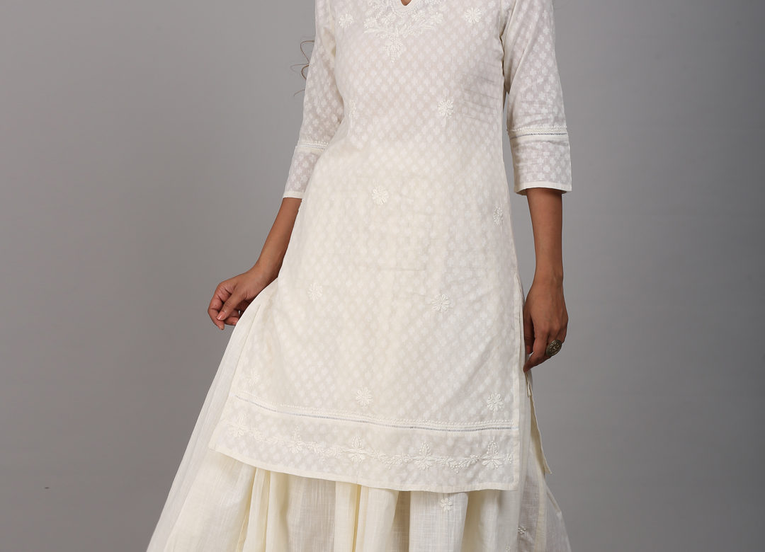 Chikankari tonal embroidered skirt