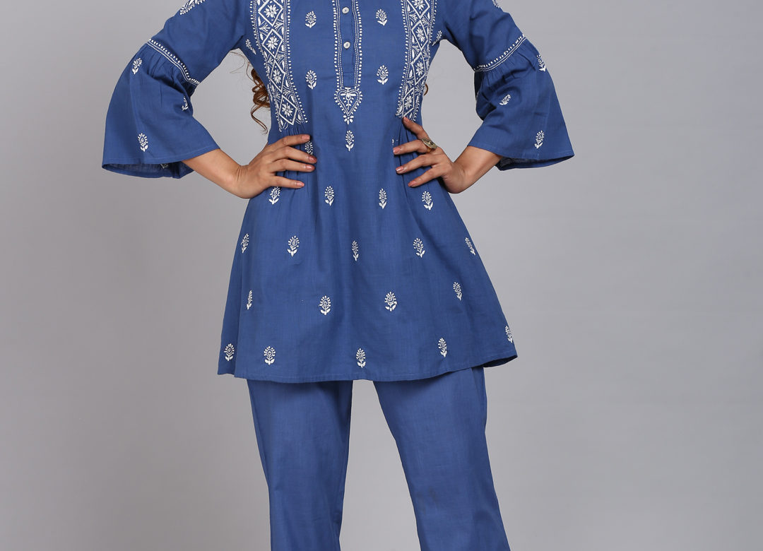 Blue chikankari tunic