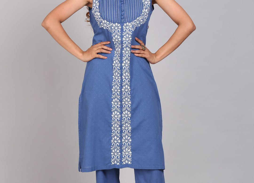 Band collar sleeveless long kurta