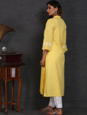Attached Jacket style long kurta with flared sleeves back view