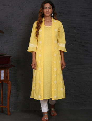 Attached Jacket style long kurta with flared sleeves