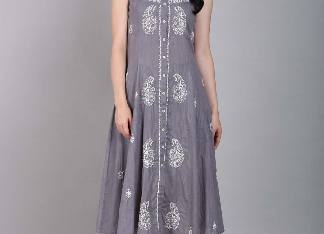 Grey chikankari dress