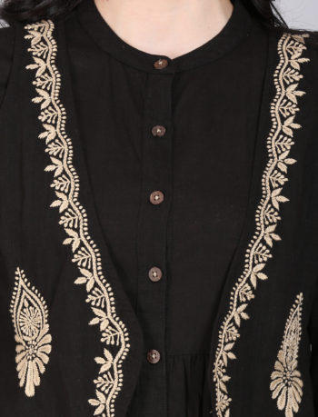 Black sleeveless lucknowi chikankari waistcoat 1