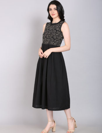 Black and beige chikankari sleeveless dress 2