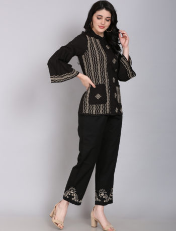 Chikankari shirt with bell sleeves and conceal placket 1
