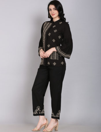Chikankari shirt with bell sleeves and conceal placket 2