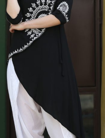 Black chikankari angrakha tunic